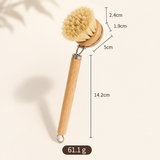 Long Handle Wooden Pot Brush with Replaceable Head – Natural Bristle Dish Scrubber for Pots, Pans, Cookware & Kitchen Cleaning