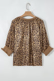Gold Half Sleeve Metallic Leopard Print Blouse