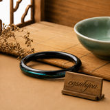 Black Lacquer Gold Inlay Mother-of-Pearl Fine Round Bangle