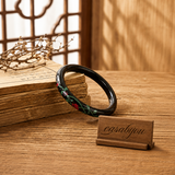 Black Lacquer Mother-of-Pearl Inlaid Rose Statement Bangle