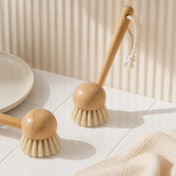 Kitchen Wooden Handle Pot Brush | Natural White Palm Bristle Scrub Brush for Pots, Pans & Utensils