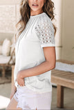 White Seamed Detail Contrast Lace Raglan Sleeve Tee
