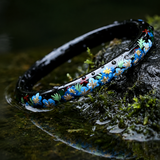 Black Base Blue Veronica Floral Hand-Painted Lacquer Bangle