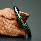 Black Lacquer Mother-of-Pearl Inlaid Rose Statement Bangle