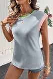 Beau Blue Color Block Corded Knit Crew Neck Tee