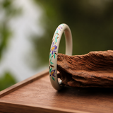 Iris Bloom Hand-Painted Slim Purpleheart Wood Artisan Bangle