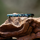 Black Base Blue Veronica Floral Hand-Painted Lacquer Bangle