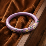 Purple Floral Hand-Painted Artisan Lacquer Solid Wood Core Bangle