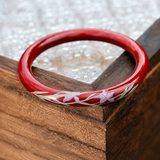 Vermilion Red Orchid Hand-Painted Artisan Lacquer Bangle