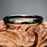 Ebony Lacquer Hand-Painted Lotus on Purpleheart Wood Bangle