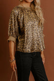 Gold Half Sleeve Metallic Leopard Print Blouse