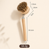 Long Handle Wooden Pot Brush with Replaceable Head – Natural Bristle Dish Scrubber for Pots, Pans, Cookware & Kitchen Cleaning