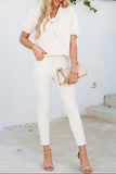 White Bow Tie V Neck Puff Sleeve Blouse