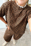 Brown Leopard High-Low Loose Tee Ankle Length Pants Set