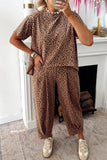Brown Leopard High-Low Loose Tee Ankle Length Pants Set