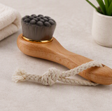 Bamboo Charcoal Facial Cleansing Brush – Long-Handled Beech Wood Face Scrubber with Soft Bristles for Deep Cleansing
