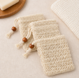 Handmade Cotton Linen Soap Pouch Bubble Net Bath Scrubber Shower Wash Bag Hanging Drawstring Massage Soap Saver Bag