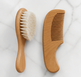 Infant Wooden Hair Brush & Fine-Tooth Comb Set – Soft Natural Bristle, Beech Wood