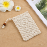 Ramie Linen Soap Pouch with Wooden Bead – Handmade Soap Lather Bag Hanging Mesh Storage Pouch