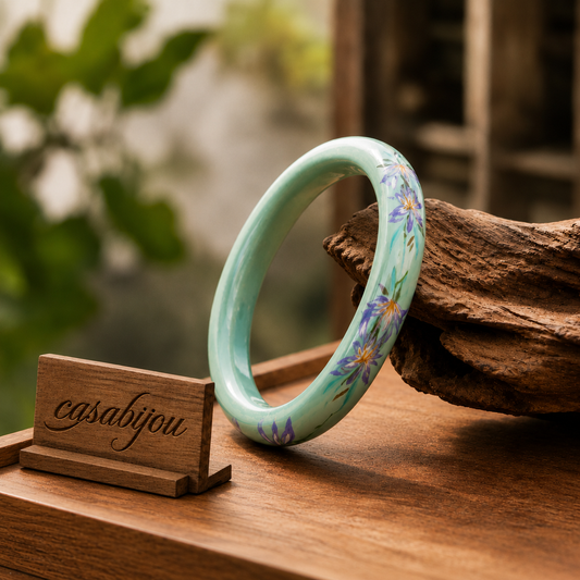 Purpleheart Wood Core Soft Green Orchid Artisan Lacquer Bangle