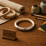 Iris Bloom Hand-Painted Slim Purpleheart Wood Artisan Bangle