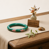 Green Lacquer Hand-Painted Lotus & Pink Bloom Artisan Bangle