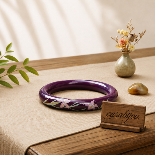 Violet Base Natural Lacquer Orchid Blossom Artisan Bangle
