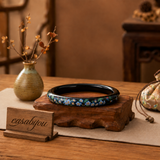 Black Base Blue Veronica Floral Hand-Painted Lacquer Bangle