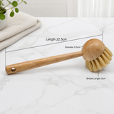 Kitchen Wooden Handle Pot Brush | Natural White Palm Bristle Scrub Brush for Pots, Pans & Utensils