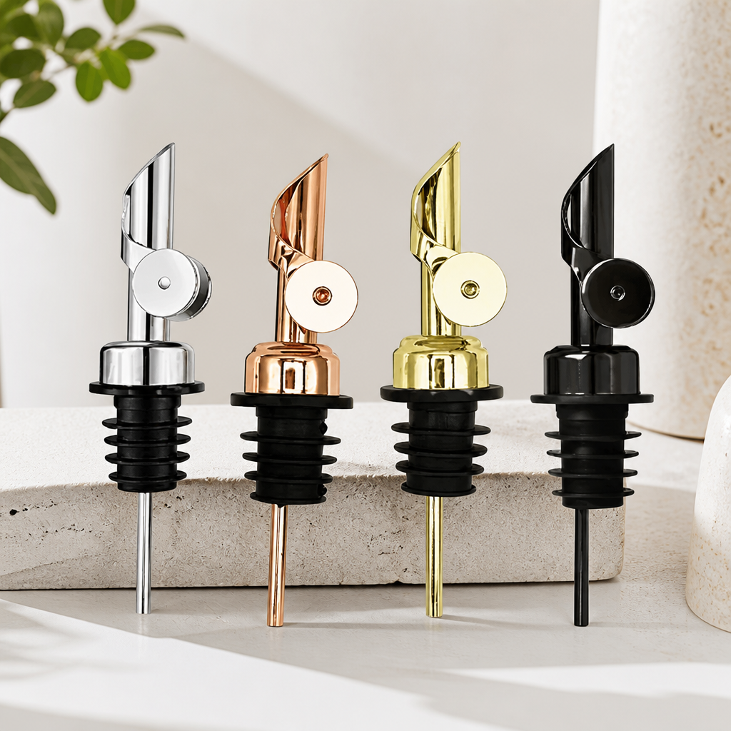 Stainless Steel Automatic Flip-Top Oil Spout | Olive Oil Dispenser Cap for Kitchen & Cocktail Bottles