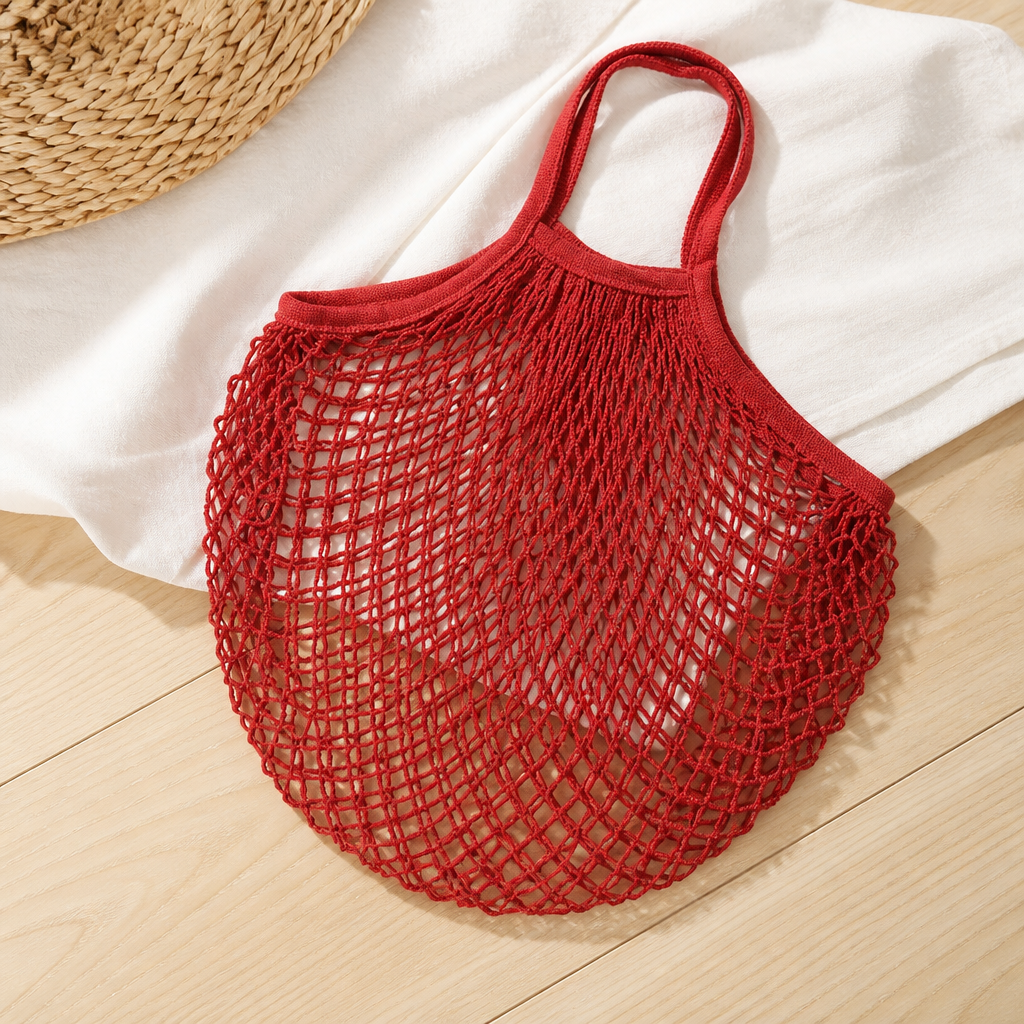 100% Cotton Handwoven Mesh Bag | Eco-Friendly Shopping Net Bag, Beach Fishing Tote