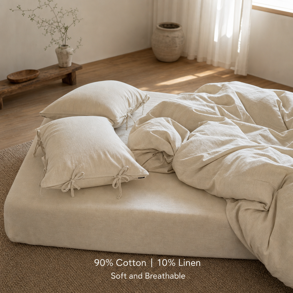 Linen-Blend 4-Piece Bedding Set – 90% Cotton / 10% Linen – Soft & Breathable