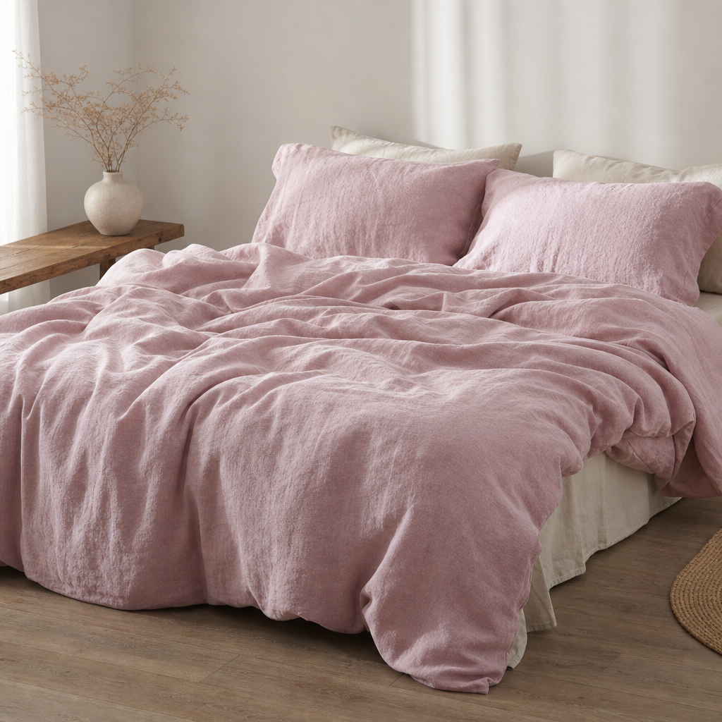 Pure Linen 4-Piece Fitted Sheet Bedding Set – Solid Color Minimalist Design