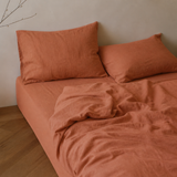 Washed Pure Linen 4-Piece Fitted Sheet Bedding Set – Nordic Style Solid Color