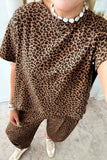 Brown Leopard High-Low Loose Tee Ankle Length Pants Set