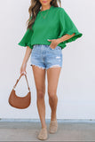 Green Frilly Round Neck Wide Half Sleeve Blouse