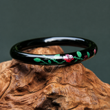 Black Lacquer Mother-of-Pearl Inlaid Rose Statement Bangle