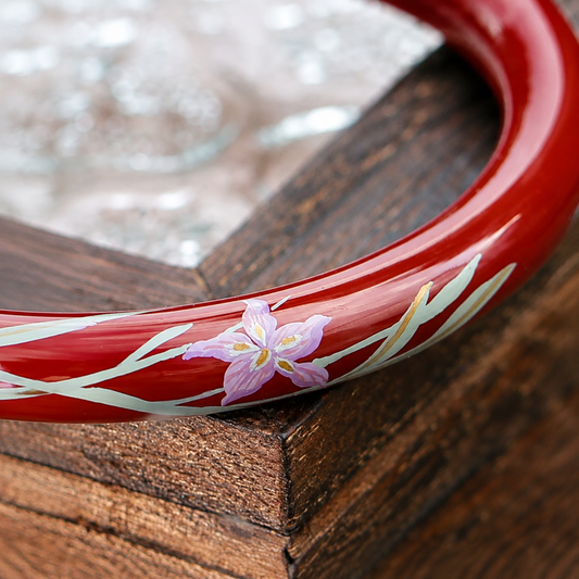 Vermilion Red Orchid Hand-Painted Artisan Lacquer Bangle