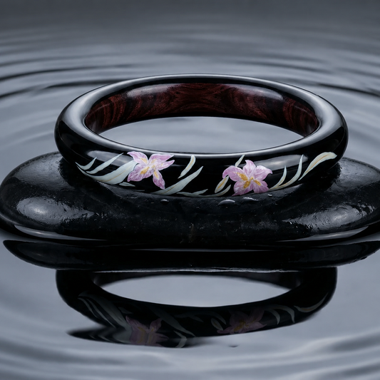 Matte Black Orchid Hand-Painted Artisan Lacquer Bangle