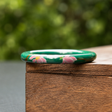 Green Lacquer Hand-Painted Lotus & Pink Bloom Artisan Bangle