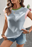 Beau Blue Color Block Corded Knit Crew Neck Tee