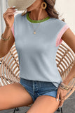 Beau Blue Color Block Corded Knit Crew Neck Tee