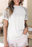 White Seamed Detail Contrast Lace Raglan Sleeve Tee
