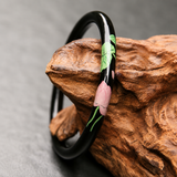 Ebony Lacquer Hand-Painted Lotus on Purpleheart Wood Bangle