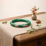 Green Lacquer Hand-Painted Lotus & Pink Bloom Artisan Bangle