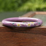 Purple Floral Hand-Painted Artisan Lacquer Solid Wood Core Bangle