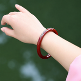 Vermilion Red Orchid Hand-Painted Artisan Lacquer Bangle