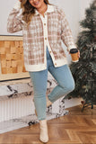 Khaki Vintage Pattern Ribbed Trim Button Front Plus Size Cardigan Sweater