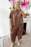 Brown Leopard High-Low Loose Tee Ankle Length Pants Set