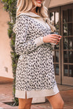 Khaki Leopard Print Zip up Collar Patchwork Shift Mini Dress
